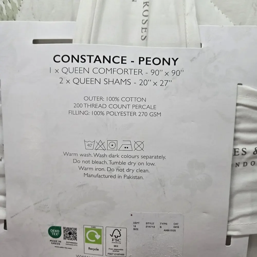 NEW Cabbages & Roses Constance Purple Pink Queen Comforter 3pc Set Cottage PEONY